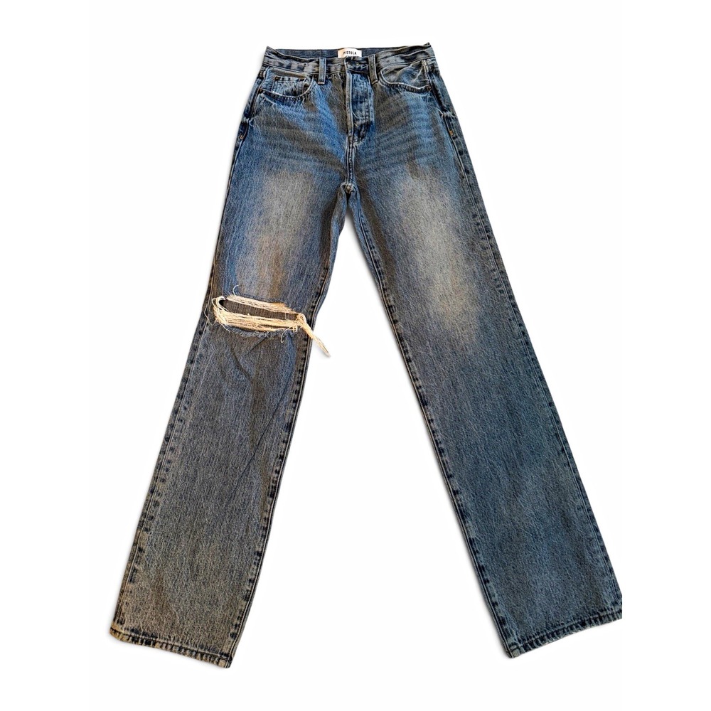 Pistola Cassie Jeans 25 Play Day Super High Rise Straight Distressed Denim